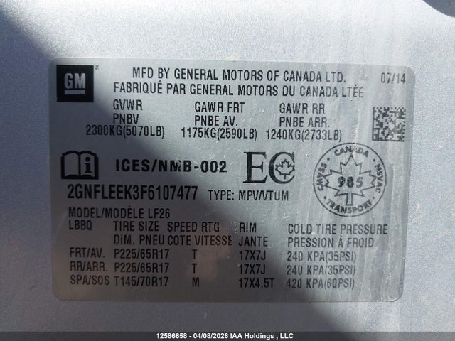 2015 Chevrolet Equinox Ls მანქანა იყიდება აუქციონზე, vin: 2GNFLEEK3F6107477, აუქციონის ნომერი: 12586658