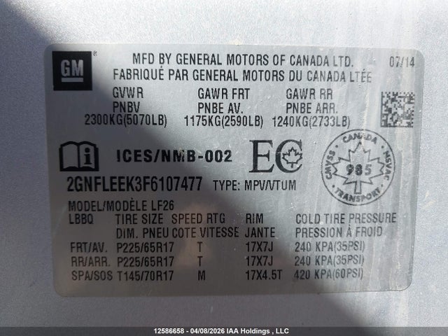 2015 Chevrolet Equinox Ls მანქანა იყიდება აუქციონზე, vin: 2GNFLEEK3F6107477, აუქციონის ნომერი: 12586658