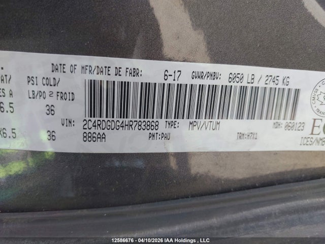 Продажа на аукционе авто 2017 Dodge Grand Caravan Crew, vin: 2C4RDGDG4HR783868, номер лота: 12586676