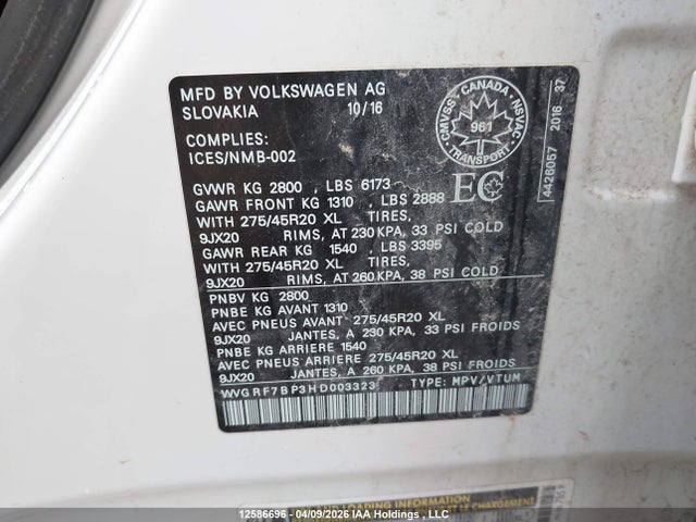 WVGRF7BP3HD003323 Volkswagen Touareg Wolfsburg