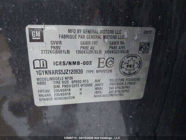 1GYKNARS5JZ120839 Cadillac XT5