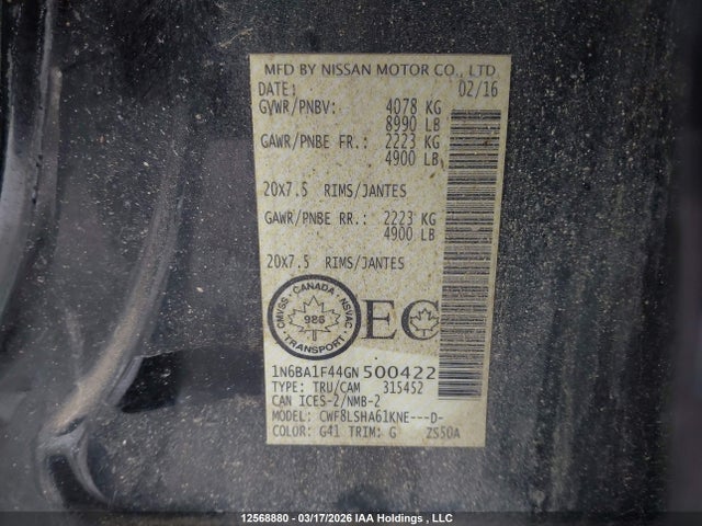 1N6BA1F44GN500422 Nissan Titan Xd Platinum Reserve/pro-4x/s/sl/sv