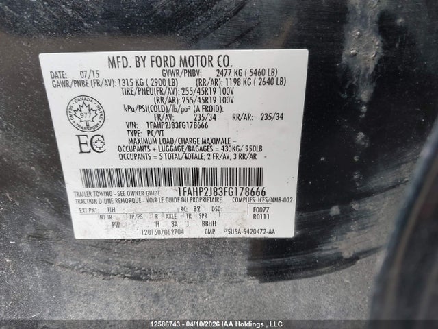 Продаж на аукціоні авто 2015 Ford Taurus, vin: 1FAHP2J83FG178666, номер лоту: 12586743