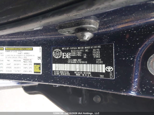 2020 Toyota Corolla Se/xse მანქანა იყიდება აუქციონზე, vin: 5YFB4RBE7LP010416, აუქციონის ნომერი: 12586759
