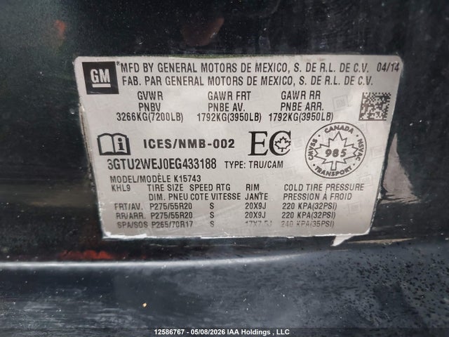 12586767 :رقم المزاد ، 3GTU2WEJ0EG433188 vin ، 2014 Gmc Sierra K1500 Denali مزاد بيع