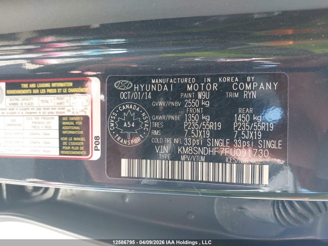 KM8SNDHF7FU091730 Hyundai Santa Fe Xl Limited