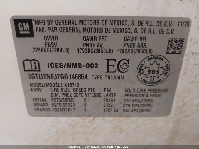 3GTU2NEJ7GG146864 GMC Sierra 1500 Slt