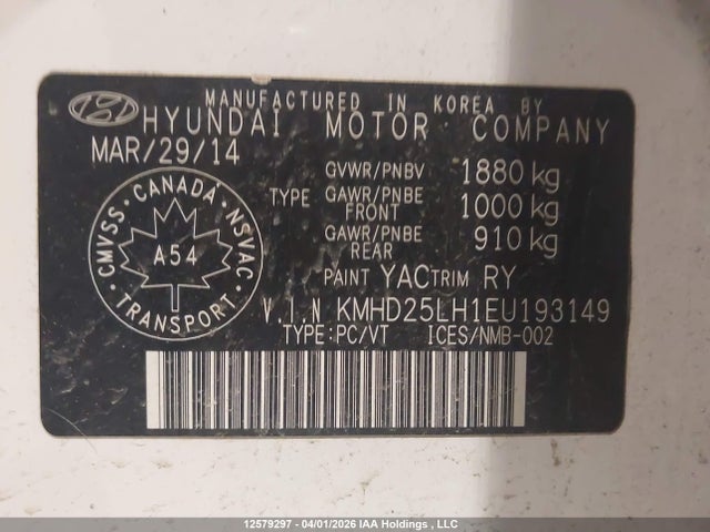 KMHD25LH1EU193149 Hyundai Elantra Gt Gl