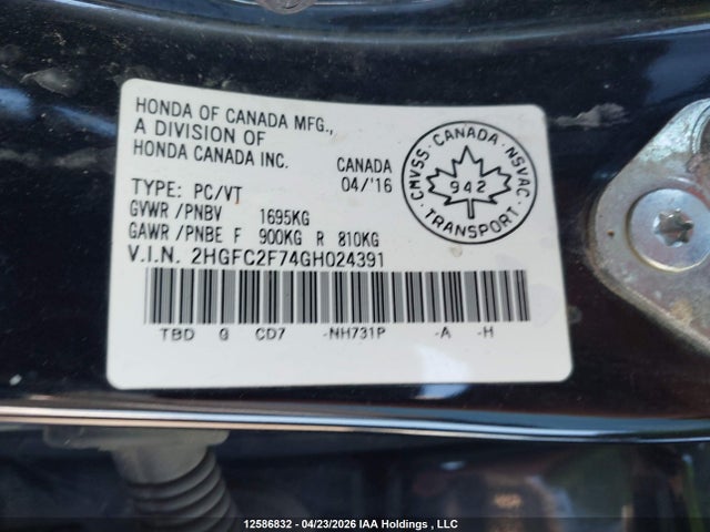 2016 Honda Civic Ex მანქანა იყიდება აუქციონზე, vin: 2HGFC2F74GH024391, აუქციონის ნომერი: 12586832