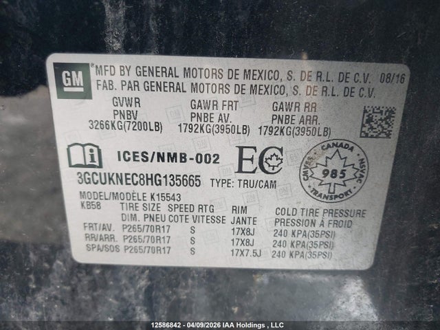 12586842 :رقم المزاد ، 3GCUKNEC8HG135665 vin ، 2017 Chevrolet Silverado K1500/k1500 Ls مزاد بيع