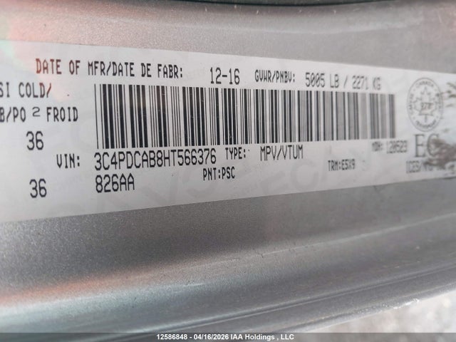 Продаж на аукціоні авто 2017 Dodge Journey Se, vin: 3C4PDCAB8HT566376, номер лоту: 12586848