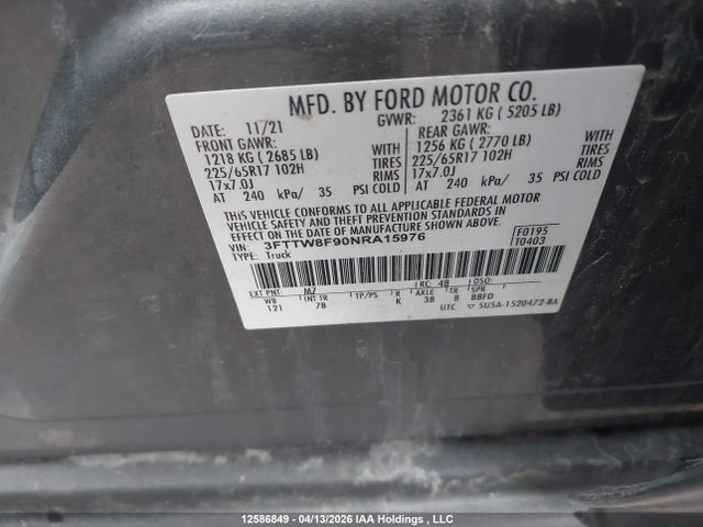 Продажа на аукционе авто 2022 Ford Maverick Xlt, vin: 3FTTW8F90NRA15976, номер лота: 12586849