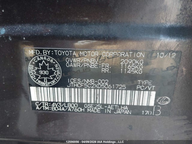 Продажа на аукционе авто 2013 Lexus Is 250, vin: JTHCF5C2XD5061725, номер лота: 12586856