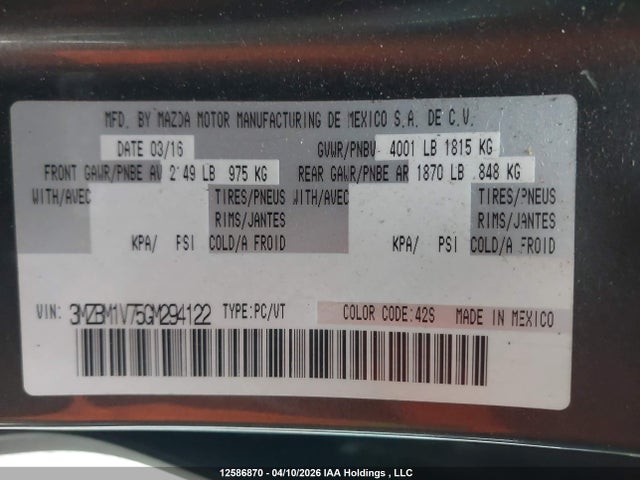 3MZBM1V75GM294122 Mazda 3 TOURING