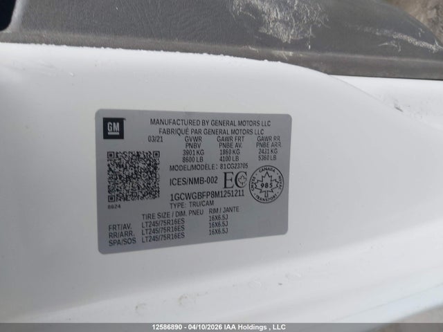 1GCWGBFP8M1251211 Chevrolet Express 2500 Work Van