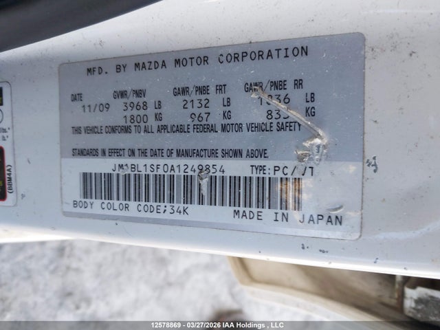 Aukcja sprzedaży 2010 Mazda Mazda3 Gs/gx, vin: JM1BL1SF0A1249854, numer aukcji: 12578869
