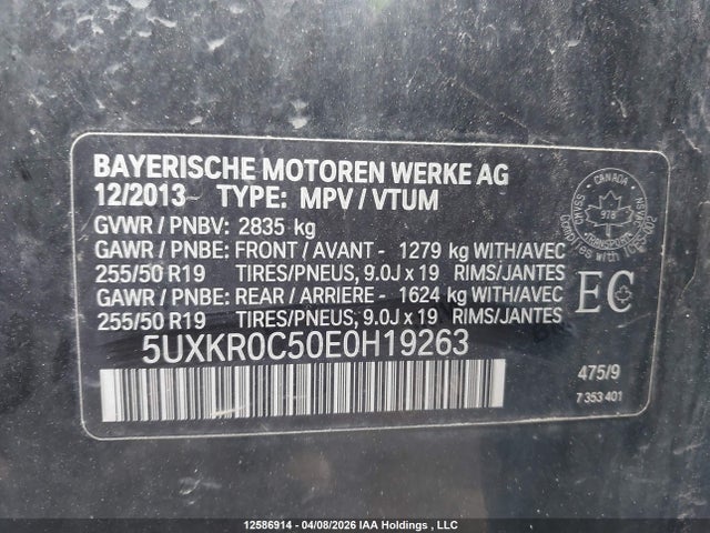12586914 :رقم المزاد ، 5UXKR0C50E0H19263 vin ، 2014 Bmw X5 35i مزاد بيع
