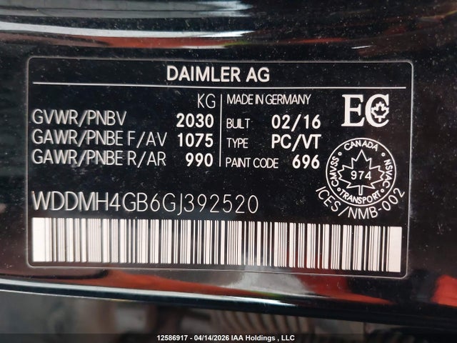 WDDMH4GB6GJ392520 Mercedes-Benz B 250 4matic Sports Tourer