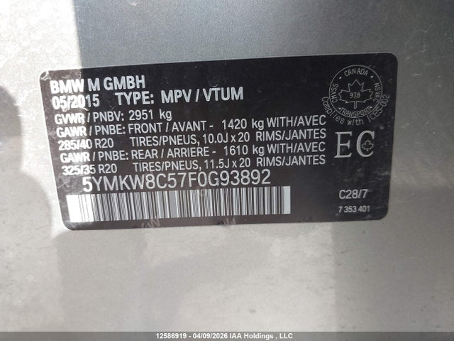 5YMKW8C57F0G93892 BMW X6 M
