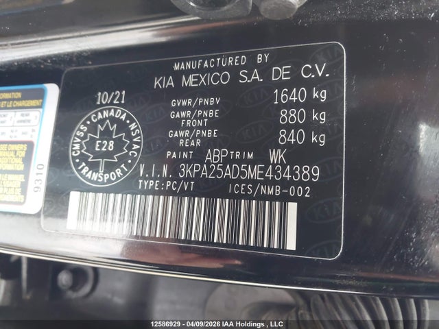 3KPA25AD5ME434389 KIA Rio Lx Premium/lx+