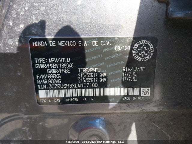 3CZRU6H3XLM107100 Honda HR-V LX