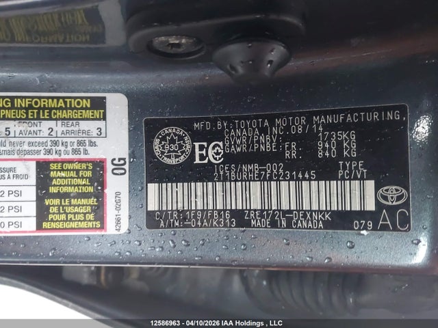 Aukcja sprzedaży 2015 Toyota Corolla L/le/le Pls/prm/s/s Pls, vin: 2T1BURHE7FC231445, numer aukcji: 12586963