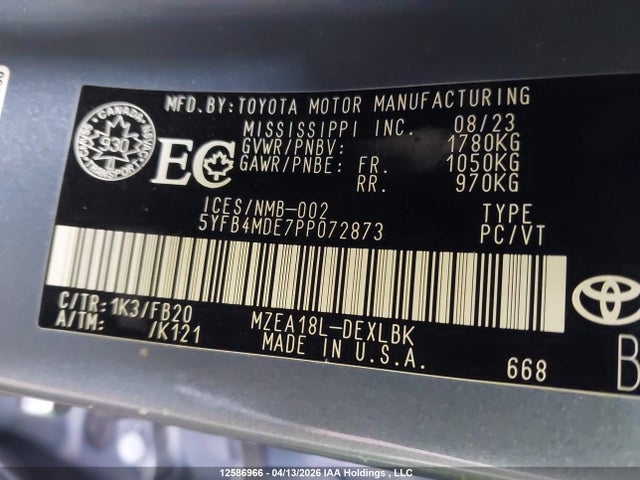 Aukcja sprzedaży 2023 Toyota Corolla, vin: 5YFB4MDE7PP072873, numer aukcji: 12586966