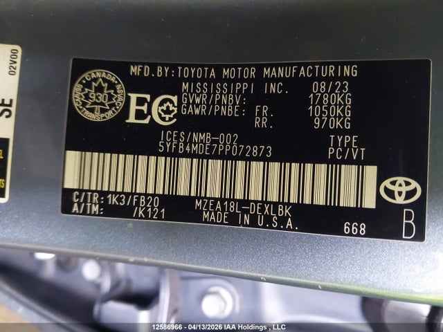 Aukcja sprzedaży 2023 Toyota Corolla, vin: 5YFB4MDE7PP072873, numer aukcji: 12586966