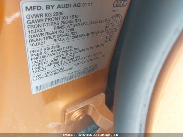12586979 :رقم المزاد ، WA1FVAF10MD023269 vin ، 2021 Audi Q8 Prestige S-line مزاد بيع