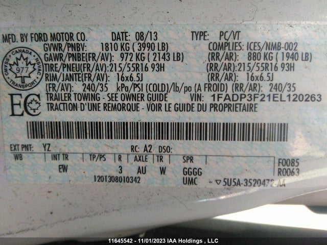 Aukcja sprzedaży 2014 Ford Focus Se, vin: 1FADP3F21EL120263, numer aukcji: 11645542