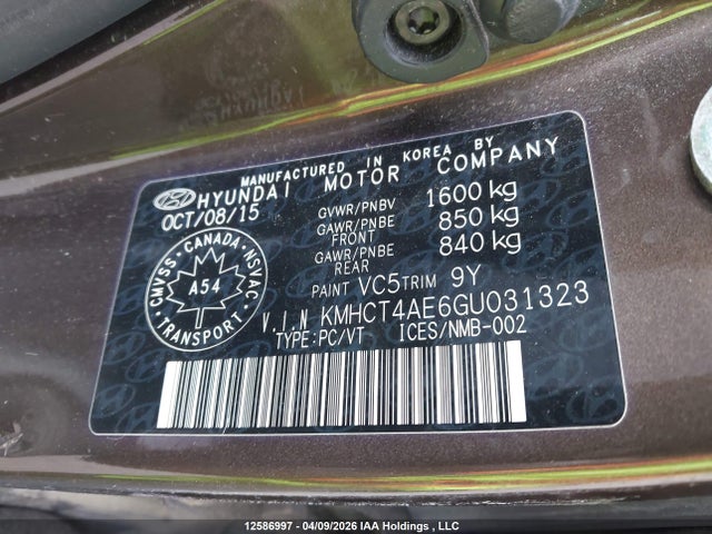 Продаж на аукціоні авто 2016 Hyundai Accent Se, vin: KMHCT4AE6GU031323, номер лоту: 12586997