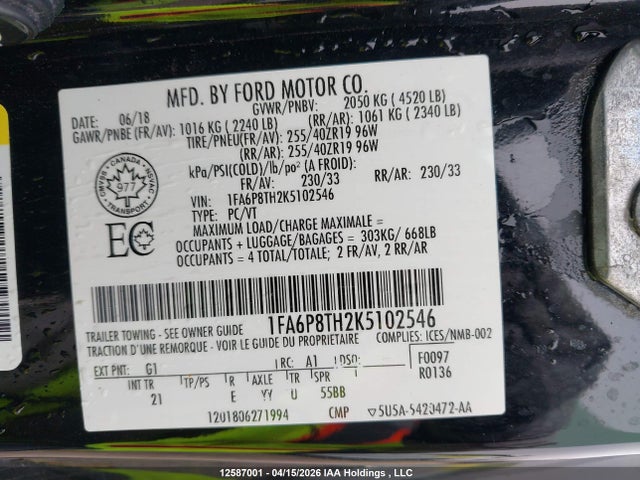 1FA6P8TH2K5102546 Ford Mustang Ecoboost