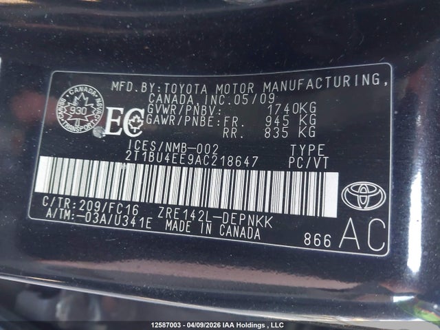 Продаж на аукціоні авто 2010 Toyota Corolla S/le/xle, vin: 2T1BU4EE9AC218647, номер лоту: 12587003