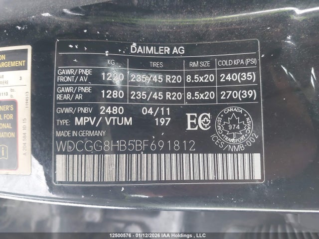 12500576 :رقم المزاد ، WDCGG8HB5BF691812 vin ، 2011 Mercedes-benz Glk 350 4matic مزاد بيع