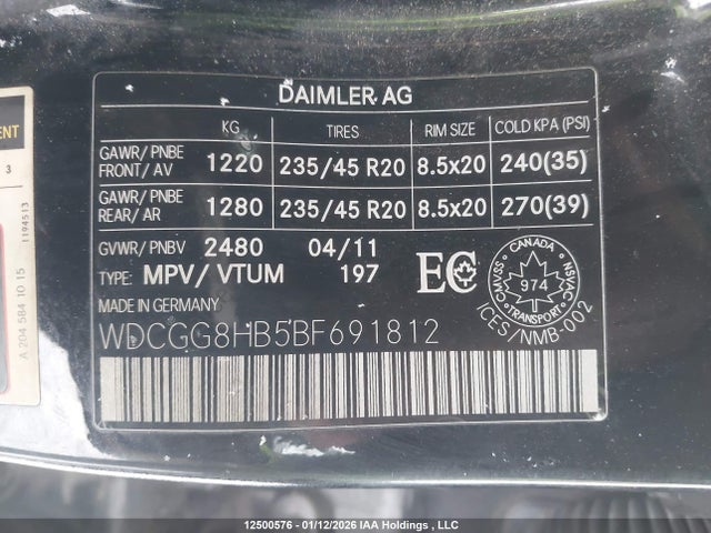 12500576 :رقم المزاد ، WDCGG8HB5BF691812 vin ، 2011 Mercedes-benz Glk 350 4matic مزاد بيع