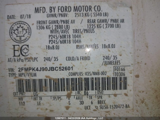 2FMPK4J90JBC52601 Ford EDGE SEL