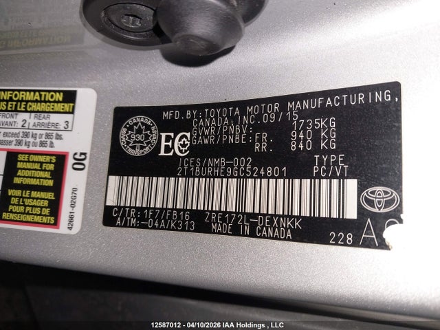 2T1BURHE9GC524801 Toyota COROLLA LE