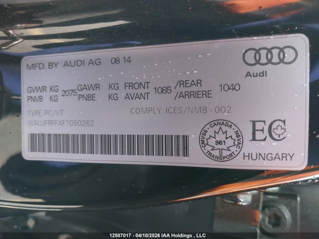 Продаж на аукціоні авто 2015 Audi A3, vin: WAUJFRFFXF1050262, номер лоту: 12587017