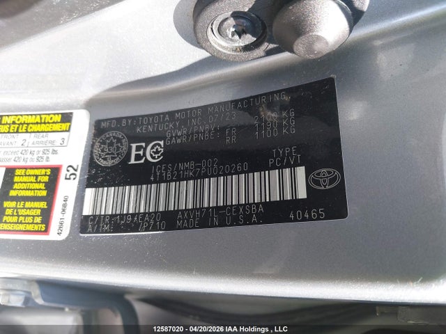Продаж на аукціоні авто 2023 Toyota Camry Xle/se, vin: 4T1B21HK7PU020260, номер лоту: 12587020