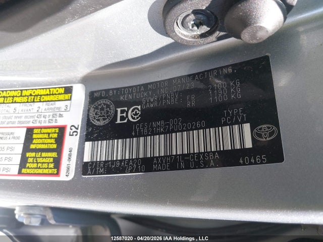 Продаж на аукціоні авто 2023 Toyota Camry Xle/se, vin: 4T1B21HK7PU020260, номер лоту: 12587020