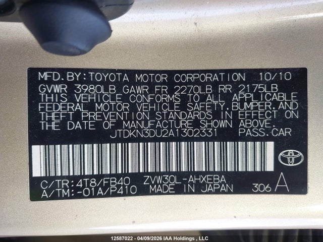 2010 Toyota Prius Ii მანქანა იყიდება აუქციონზე, vin: JTDKN3DU2A1302331, აუქციონის ნომერი: 12587022