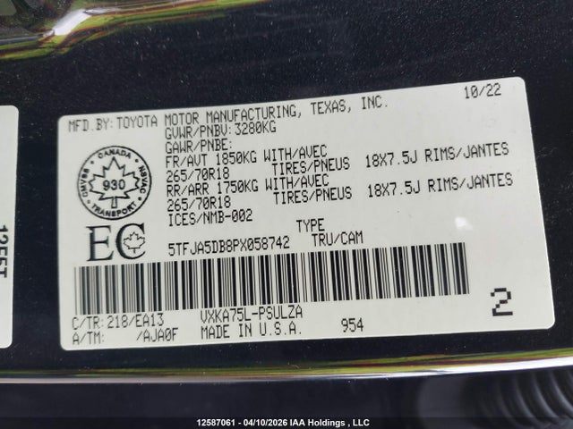 5TFJA5DB8PX058742 Toyota Tundra Limited