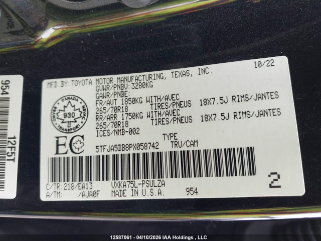 5TFJA5DB8PX058742 Toyota Tundra Limited