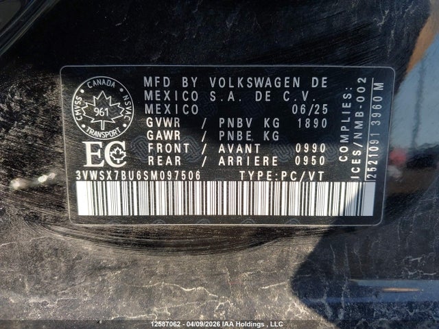 Продаж на аукціоні авто 2025 Volkswagen Jetta Comfortline, vin: 3VWSX7BU6SM097506, номер лоту: 12587062