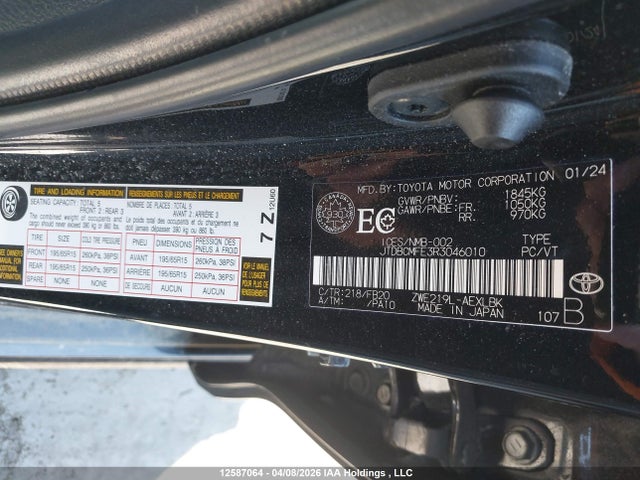 2024 Toyota Corolla Hybrid Le მანქანა იყიდება აუქციონზე, vin: JTDBCMFE3R3046010, აუქციონის ნომერი: 12587064