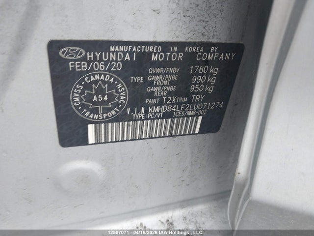 KMHD84LF2LU071274 Hyundai Elantra Preferred Auto Ivt
