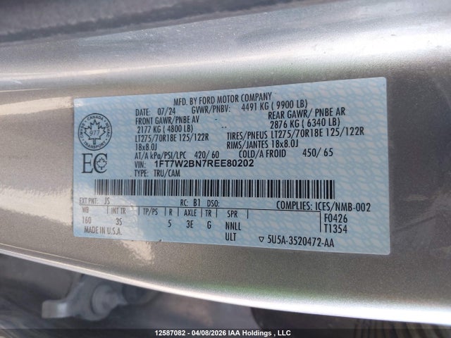 Продажа на аукционе авто 2024 Ford F250 Super Duty, vin: 1FT7W2BN7REE80202, номер лота: 12587082
