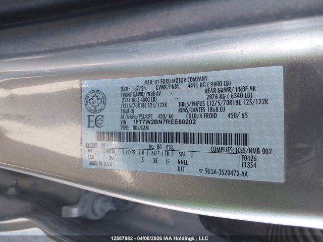 Продажа на аукционе авто 2024 Ford F250 Super Duty, vin: 1FT7W2BN7REE80202, номер лота: 12587082