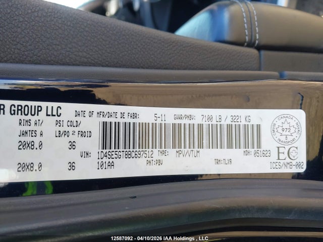 12587092 :رقم المزاد ، 1D4SE5GT8BC697512 vin ، 2011 Dodge Durango Citadel مزاد بيع