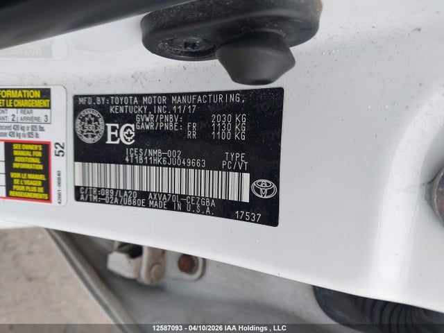 4T1B11HK6JU049663 Toyota CAMRY XLE